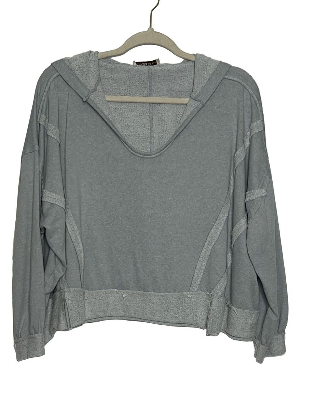 Zenana Hooded Sweatshirt Hoodie Small Grey Raw Edge Exposed Seams